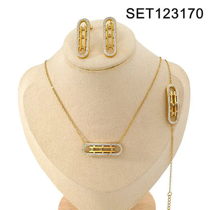 Elegant Timeless Gold Plated Hypoallergenic Earring Necklace and Bracelet Set
