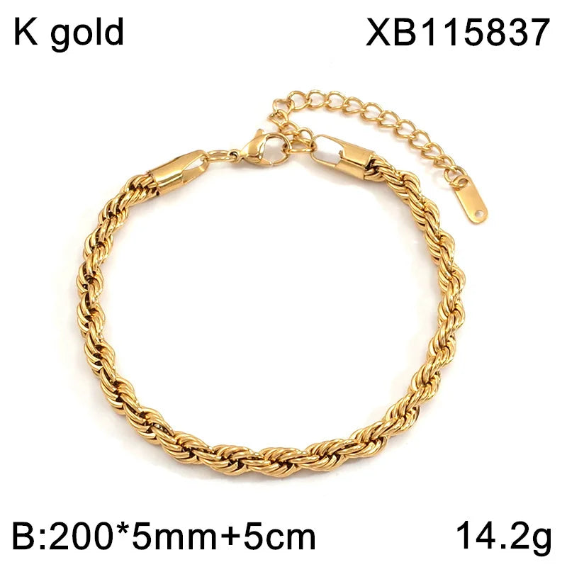 Classic Chain Link Twisted Rope Bracelet 18K Gold Plated Waterproof
