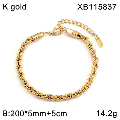Classic Chain Link Twisted Rope Bracelet 18K Gold Plated Waterproof