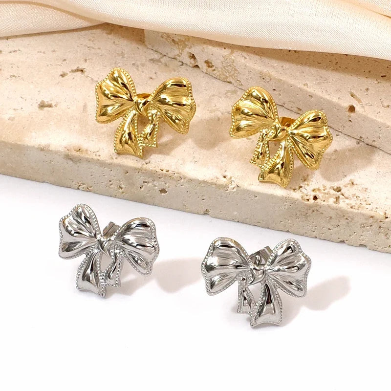 Luxury Designer Gold Plated Bowknot Stud Earrings