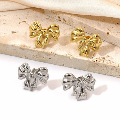 Luxury Designer Gold Plated Bowknot Stud Earrings