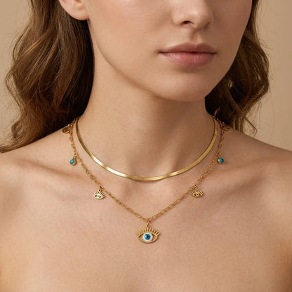 18K Gold Plated Turquoise Evil Eye Layered Necklace