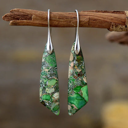 Imperial Jasper Leaf Pendant Dangle Drop Earrings Jewelry