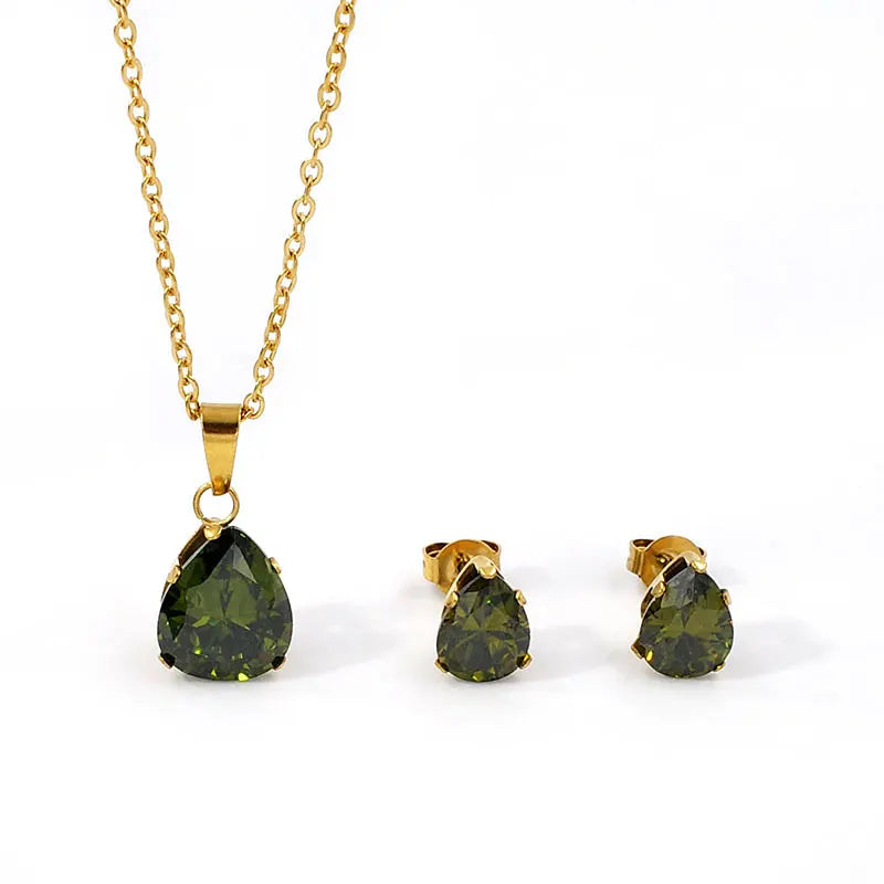 Waterdrop Multi-Color Zircon Birthstone Necklace and Earrings Sets