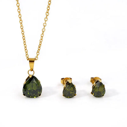 Waterdrop Multi-Color Zircon Birthstone Necklace and Earrings Sets