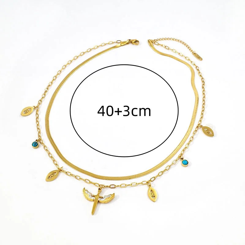 18K Gold Plated Turquoise Evil Eye Layered Necklace