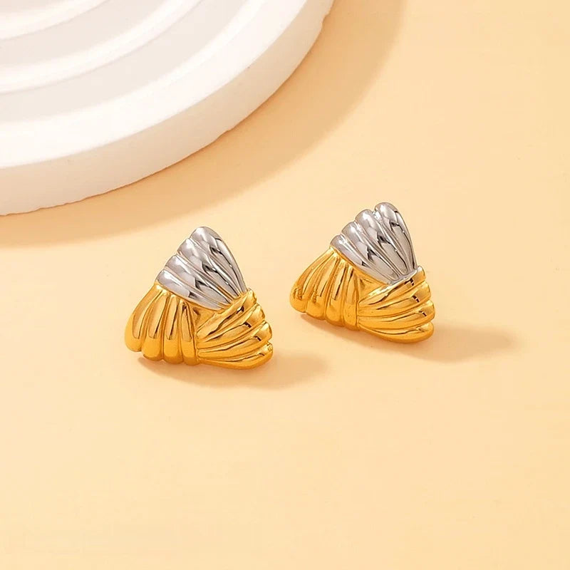 Triangle Textured 18K Gold Plated Two Tone Earrings