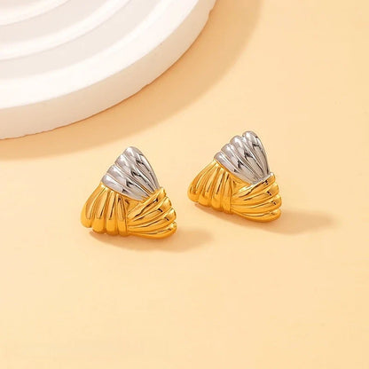 Triangle Textured 18K Gold Plated Two Tone Earrings