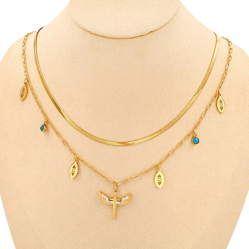 18K Gold Plated Turquoise Evil Eye Layered Necklace