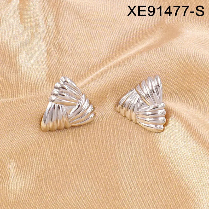 Triangle Textured 18K Gold Plated Two Tone Earrings