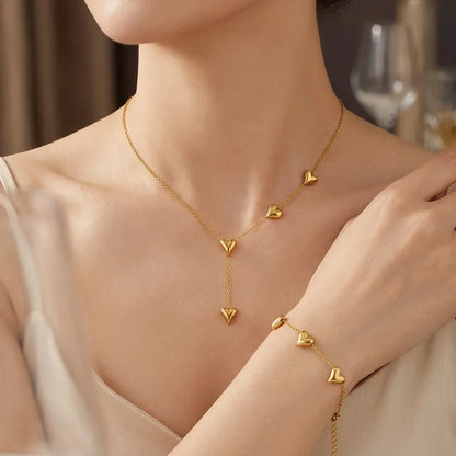 18K Gold Plated Heart Chain & Bracelet Set