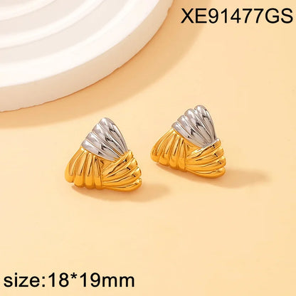 Triangle Textured 18K Gold Plated Two Tone Earrings