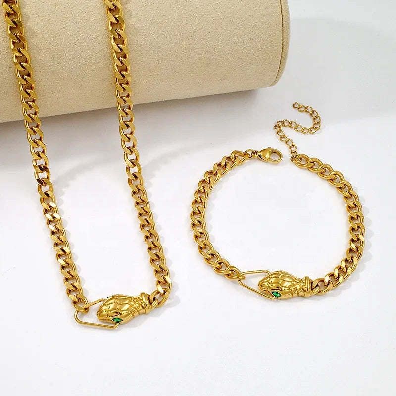 Snake Cuban Chain Necklace & Bracelet Set