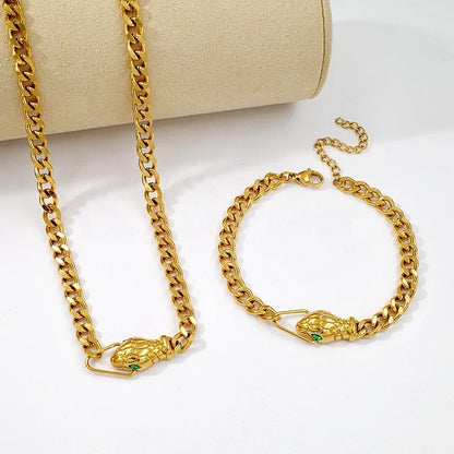 Snake Cuban Chain Necklace & Bracelet Set