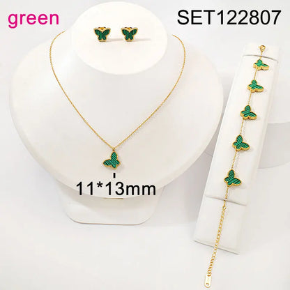 18K Gold Plated Butterfly Charms Necklace Bracelet Earrings Sets
