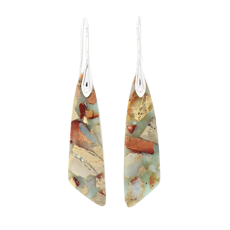 Imperial Jasper Leaf Pendant Dangle Drop Earrings Jewelry