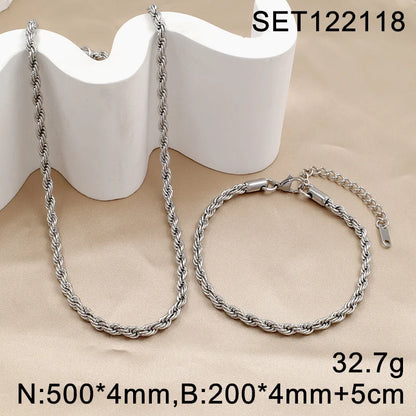 18K Gold Plated Twisted Rope Chain Like Necklace and Bracelet Sets