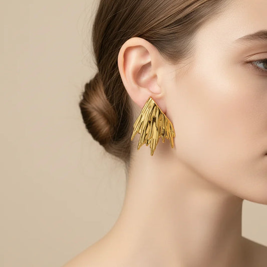 Gold Filled Non Tarnish Statement Irregular Stud Earrings
