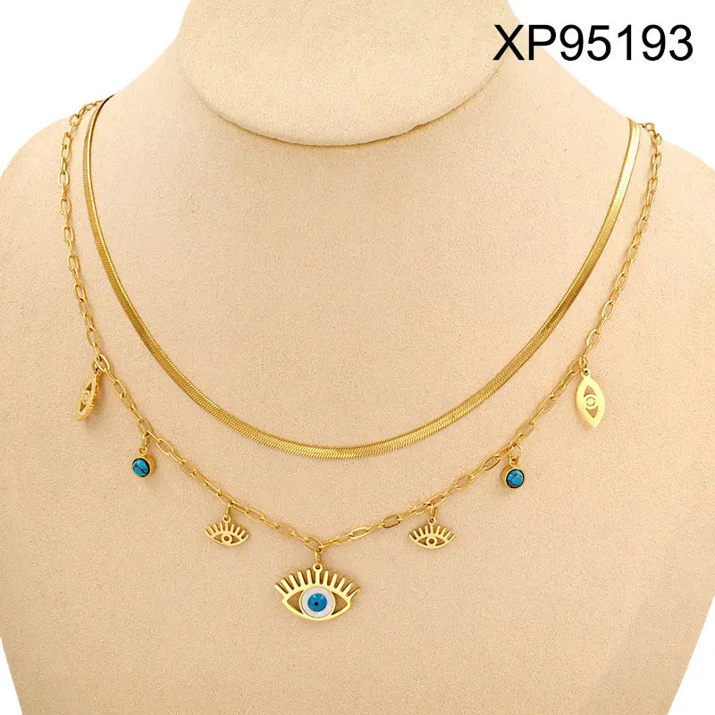 18K Gold Plated Turquoise Evil Eye Layered Necklace