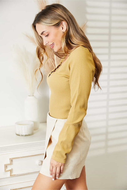 HEYSON All About Details Full Size Ribbed Bodysuit Banana Yellow