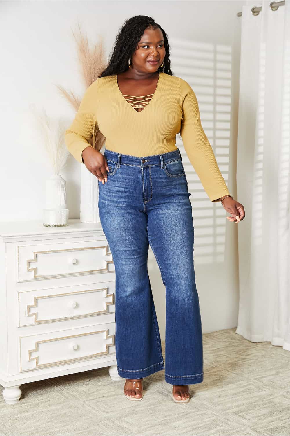 HEYSON All About Details Full Size Ribbed Bodysuit Banana Yellow