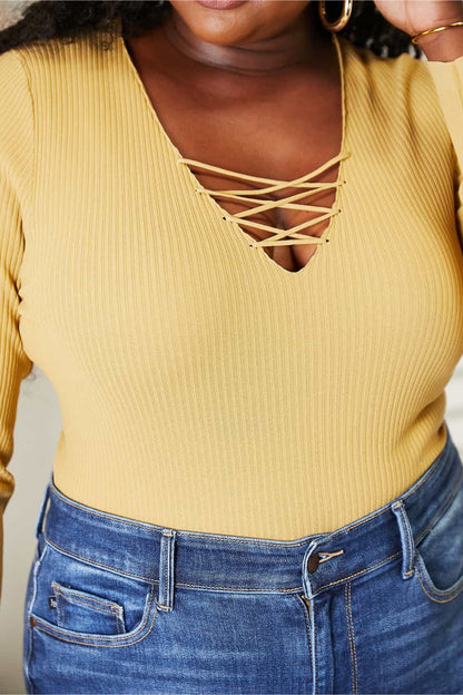 HEYSON All About Details Full Size Ribbed Bodysuit Banana Yellow