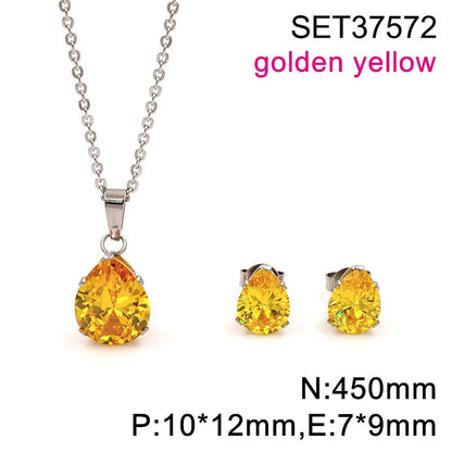 Waterdrop Multi-Color Zircon Birthstone Necklace and Earrings Sets