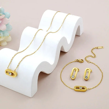 Gold Filled Movable Diamond Necklace Bracelet and Earrings Set