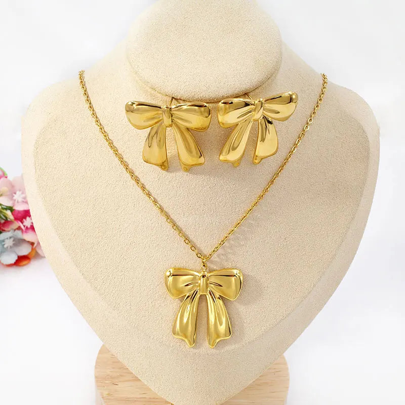 Luxury Bowknot Charms Necklace Earrings Sets Women