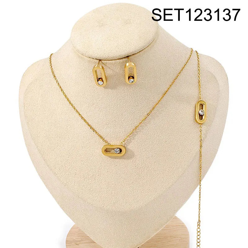 Gold Filled Movable Diamond Necklace Bracelet and Earrings Set