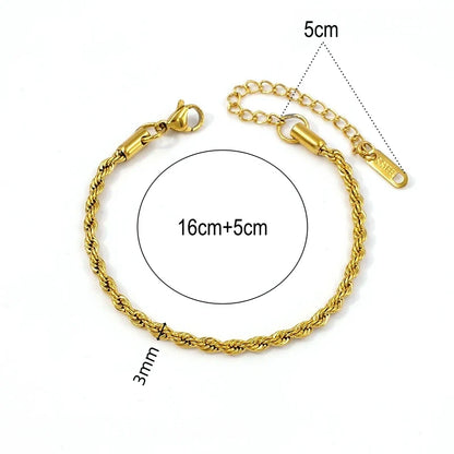 Classic Chain Link Twisted Rope Bracelet 18K Gold Plated Waterproof