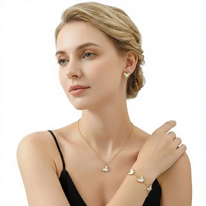 18K Gold Plated Butterfly Charms Necklace Bracelet Earrings Sets