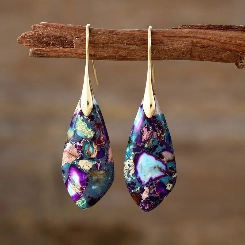 Gemstone Water Drop Earrings Jasper Natural Sea Sediment Earring