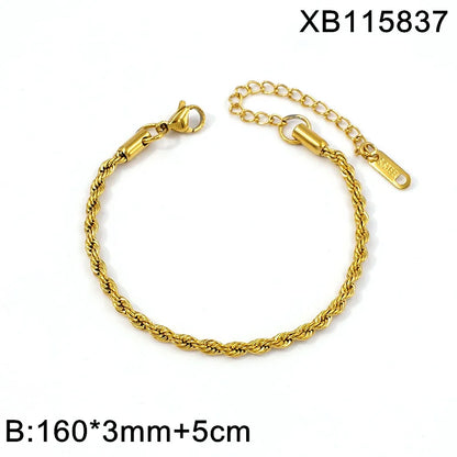 Classic Chain Link Twisted Rope Bracelet 18K Gold Plated Waterproof