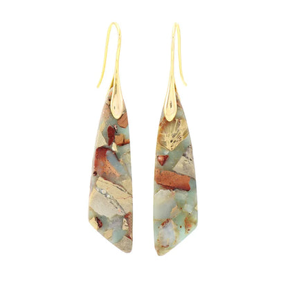 Imperial Jasper Leaf Pendant Dangle Drop Earrings Jewelry