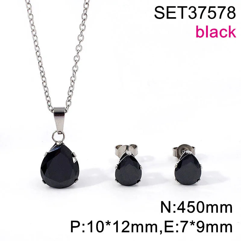 Waterdrop Multi-Color Zircon Birthstone Necklace and Earrings Sets