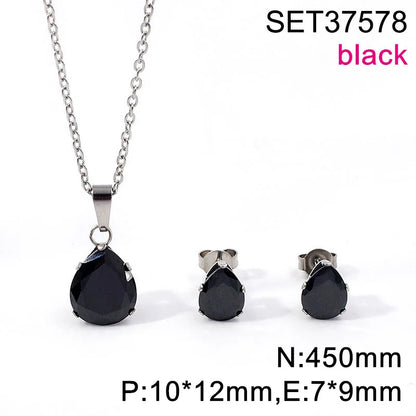 Waterdrop Multi-Color Zircon Birthstone Necklace and Earrings Sets