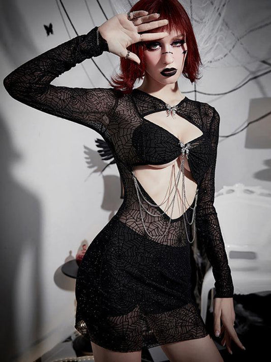 Blue Zone Planet | Halloween New Spider Web Powder Sexy Butterfly Dress