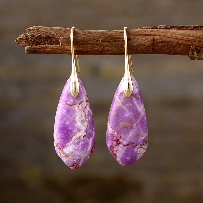 Gemstone Water Drop Earrings Jasper Natural Sea Sediment Earring