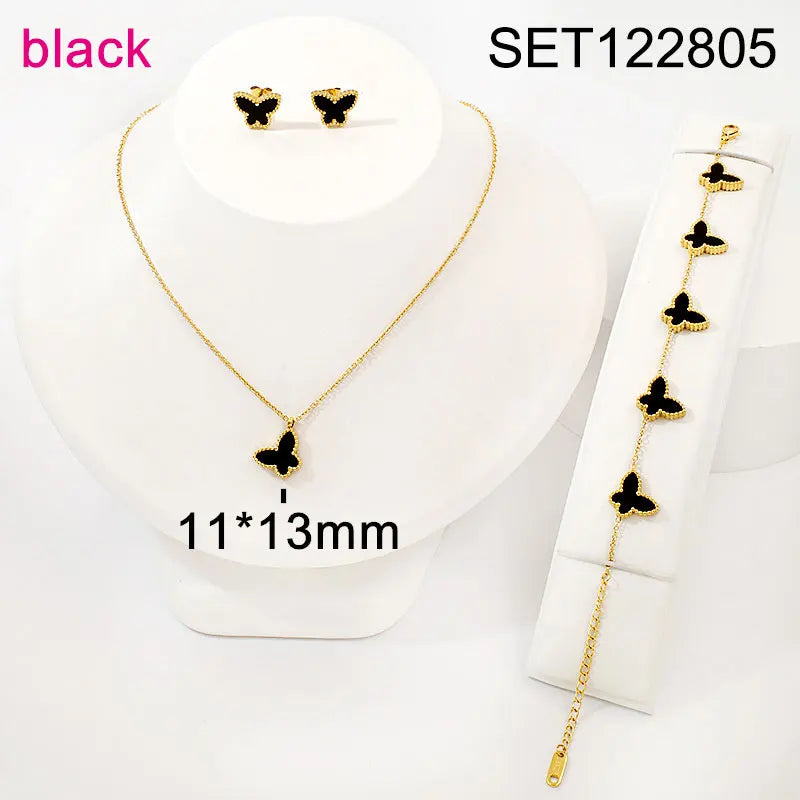 18K Gold Plated Butterfly Charms Necklace Bracelet Earrings Sets
