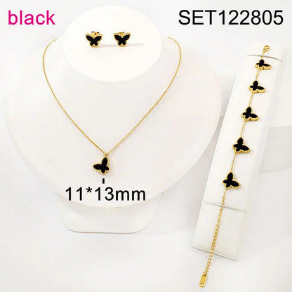 18K Gold Plated Butterfly Charms Necklace Bracelet Earrings Sets