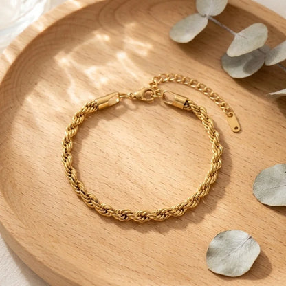 Classic Chain Link Twisted Rope Bracelet 18K Gold Plated Waterproof