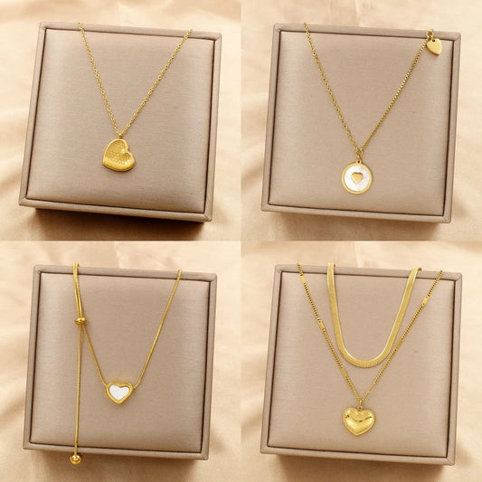Stainless Steel 18K Gold Plated Layered Link Chain with Pendant