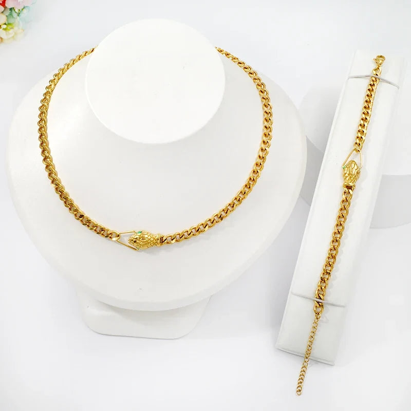 Snake Cuban Chain Necklace & Bracelet Set