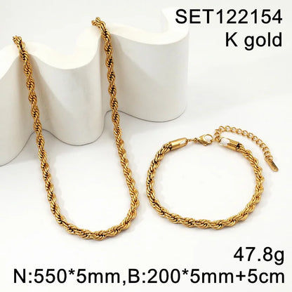 18K Gold Plated Twisted Rope Chain Like Necklace and Bracelet Sets