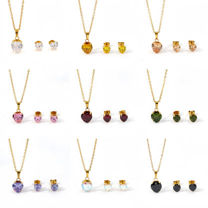 Non Tarnish Waterproof Love Heart Cubic Zirconia Necklace Earrings Sets