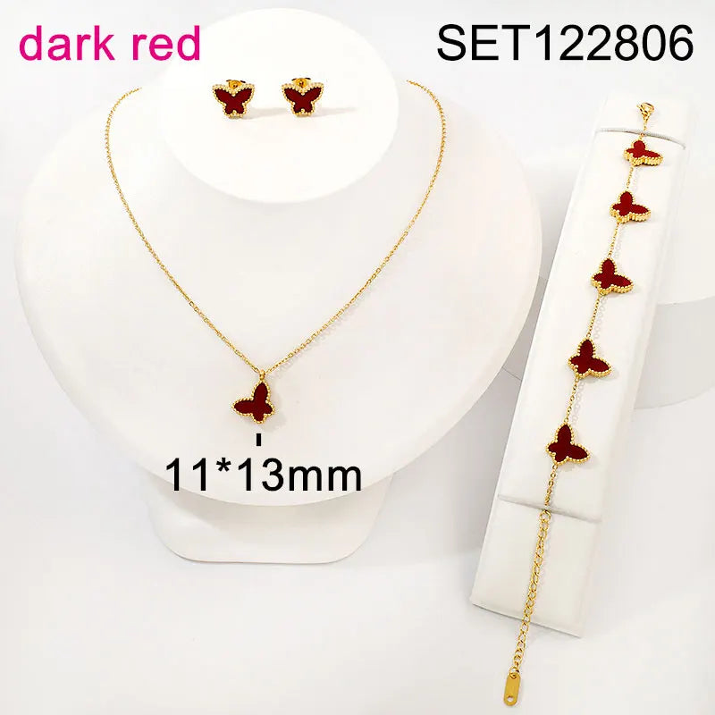 18K Gold Plated Butterfly Charms Necklace Bracelet Earrings Sets