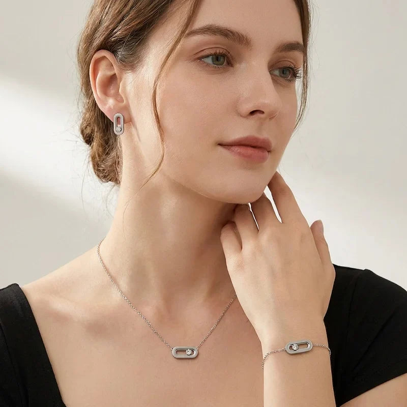 Gold Filled Movable Diamond Necklace Bracelet and Earrings Set