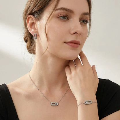 Gold Filled Movable Diamond Necklace Bracelet and Earrings Set