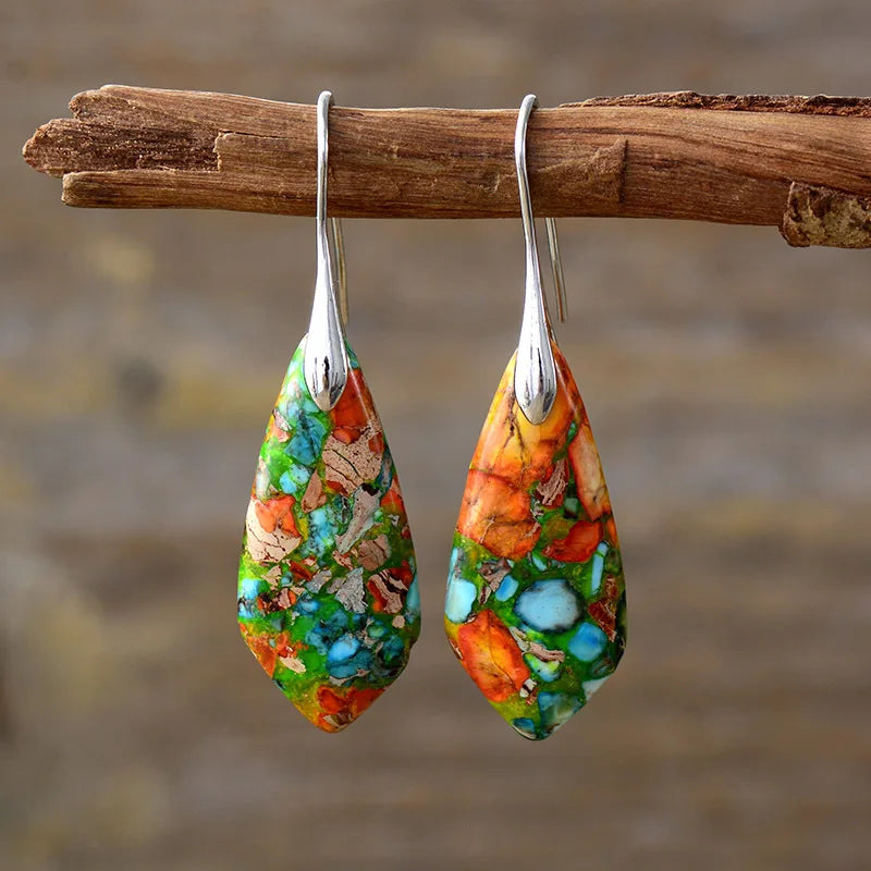 Gemstone Water Drop Earrings Jasper Natural Sea Sediment Earring